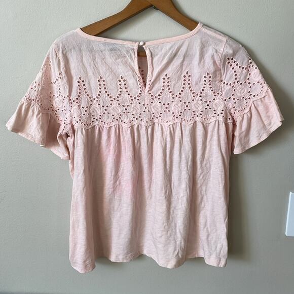 J CREW Pink Eyelet Flutter Short Sleeve Top Size Medium - Picture 4 of 4